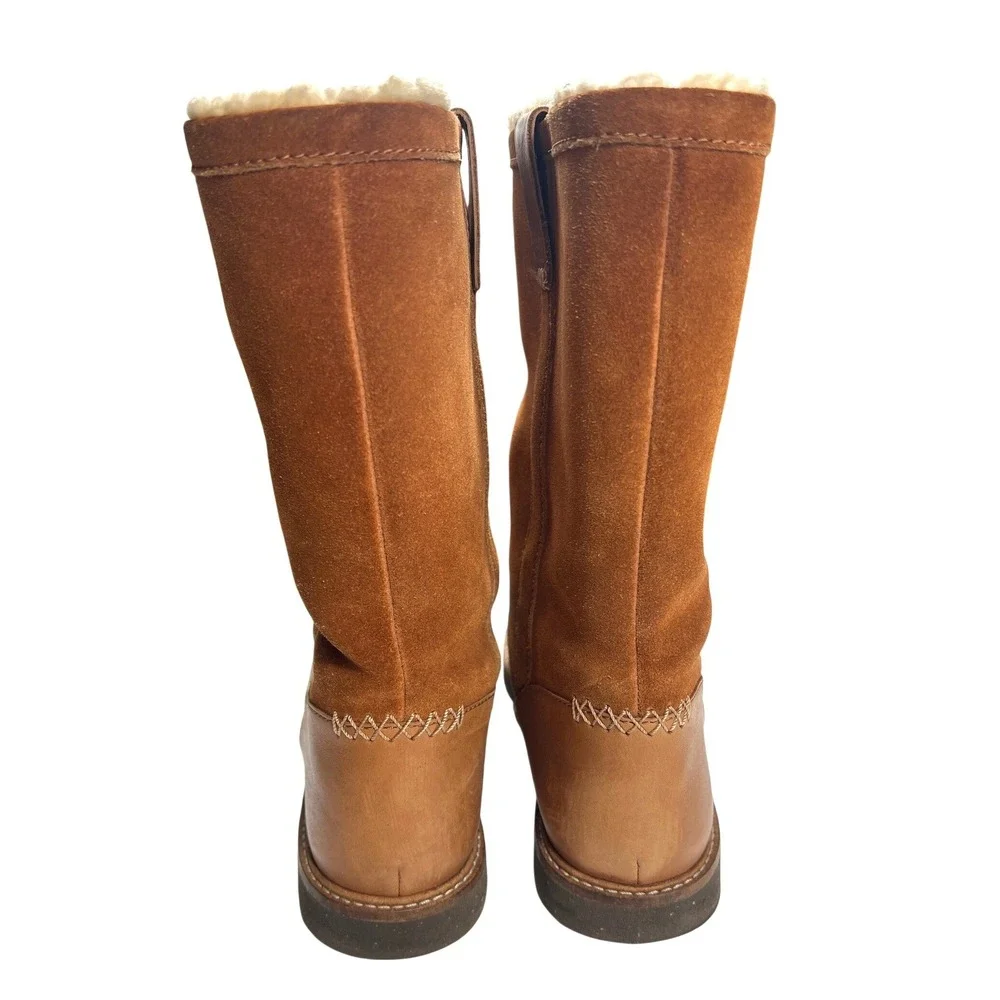 Clarks Glick Elmfield Tan Leather Suede Shearling Lined Mid Calf Boots 8M GUC